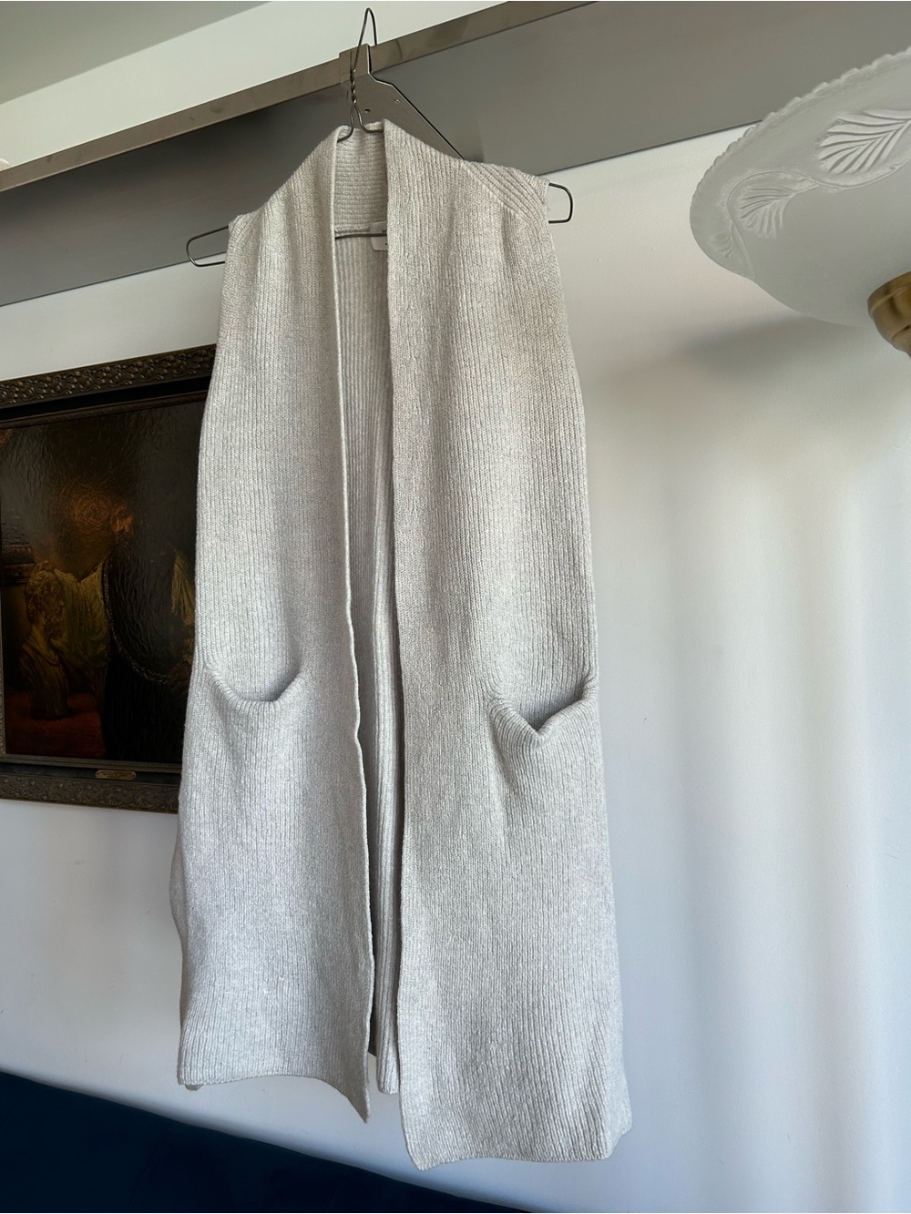Wilfred Light Gray-ish Cream Open-Front long Knit Vest
